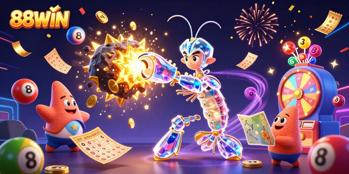 88WIN players enjoy thrilling jackpots as the samurai mantis shrimp battles asteroids filled with gems.
