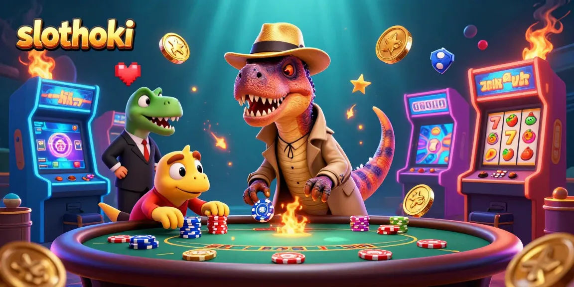 Keberuntungan slothoki menanti! Velociraptor menghitung kartu di meja blackjack dalam pertandingan seru.