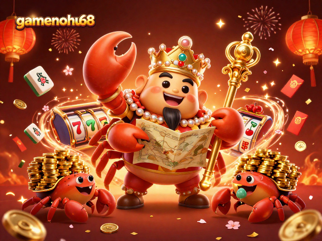 Join gamenohu68 in an exciting 3D casino scene filled with vibrant slots and treasures.