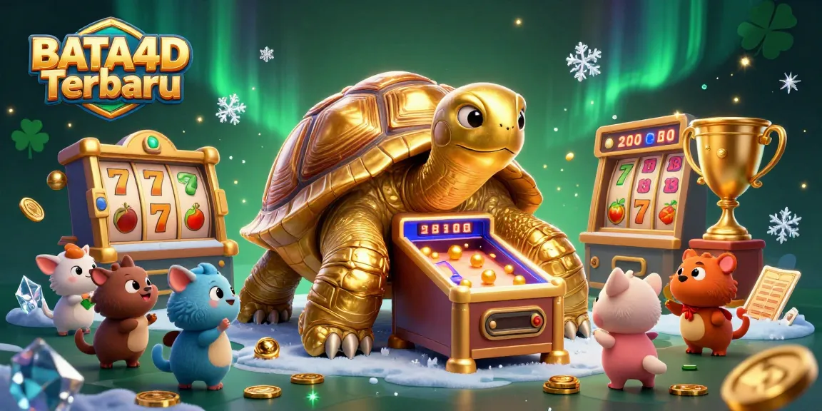 BATA4D Terbaru showcases a thrilling setup with golden tortoise pinball and vibrant slot game elements in action.