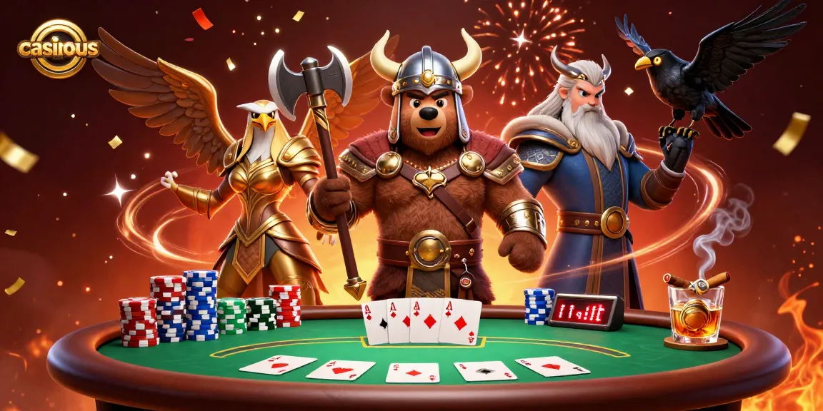 Join the excitement at casinous with a Viking, Valkyrie, and poker action in a vivid 3D scene.