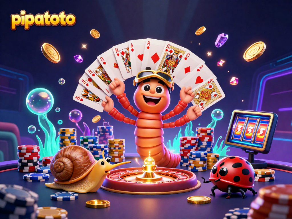 Experience the excitement of pipatoto with lively 3D characters, vibrant casino elements, and glowing effects.