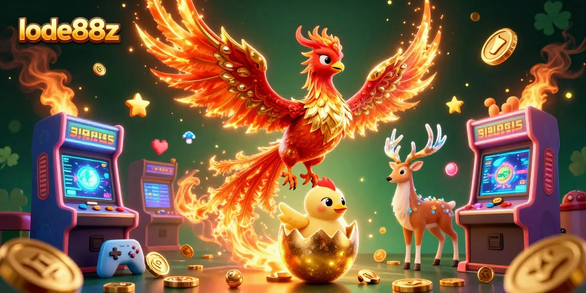 Experience lode88z with a vibrant phoenix scene, showcasing dazzling casino elements and gaming action.