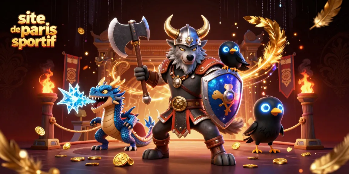 Pariez sur le site de paris sportif avec un guerrier loup, un dragon et des éléments de jeu dynamique.