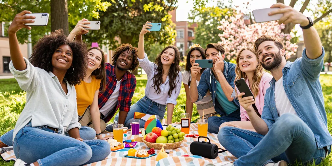 Friends enjoying a lively picnic while asking how old do I look, capturing joyful moments in an urban park.