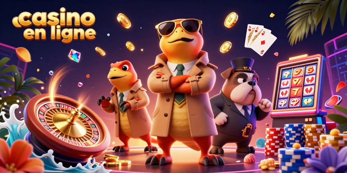 Profitez du casino en ligne avec des raptors déguisés jouant à des jeux de casino colorés.