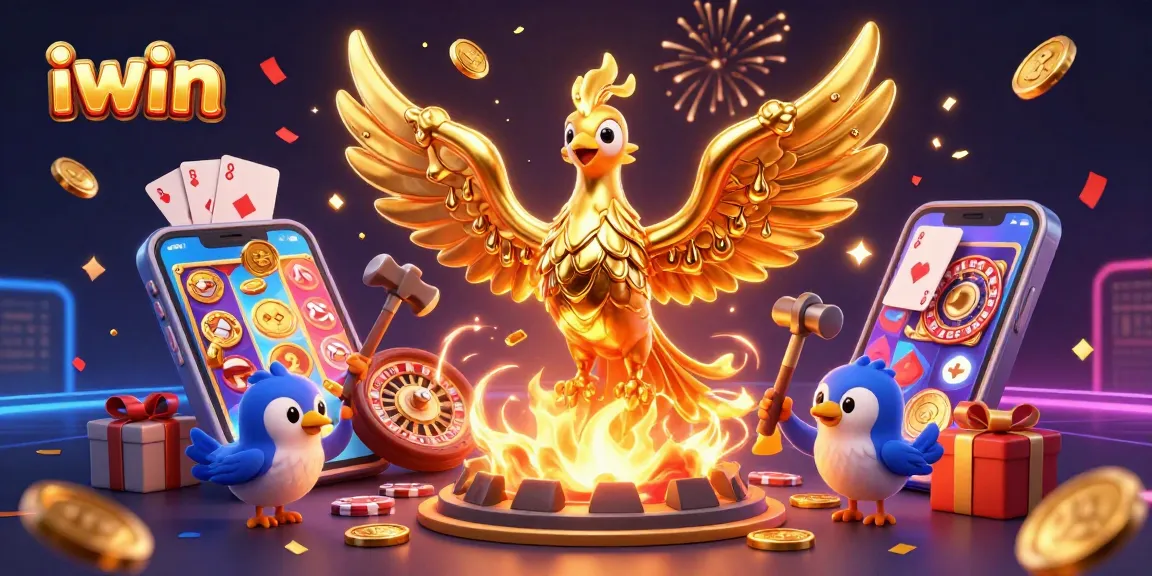 Experience the thrill of iwin with a dynamic golden phoenix and casino game elements.