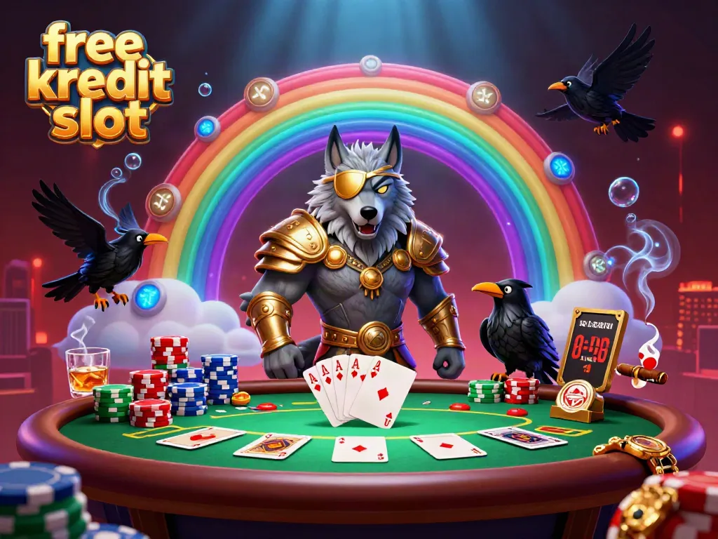 Experience the thrill of free kredit slot at VION88 with this vibrant casino-themed illustration.