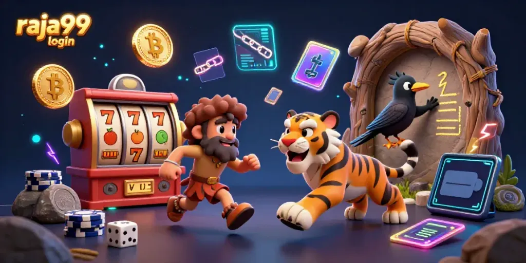 Engage with exciting games at raja99 login while surrounded by vibrant casino elements.