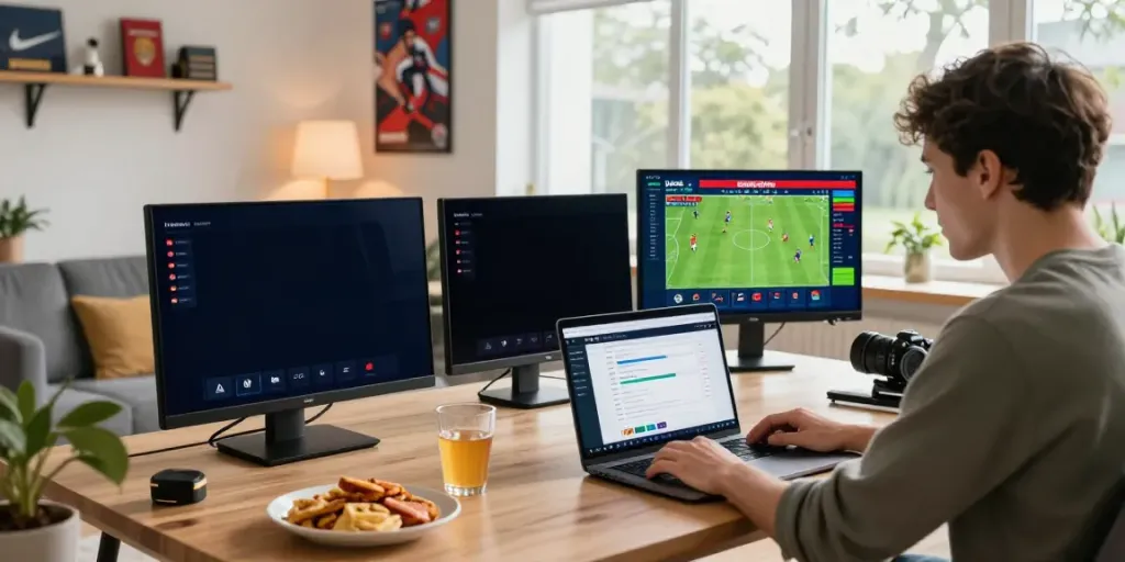 Enthusiastic user engaged with WWBOLA sports betting platform analyzing odds and matches.