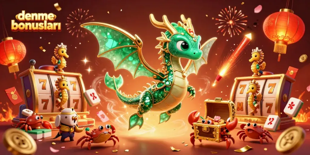 Engage with deneme bonusları through a vibrant casino scene featuring a sea dragon and festive elements.