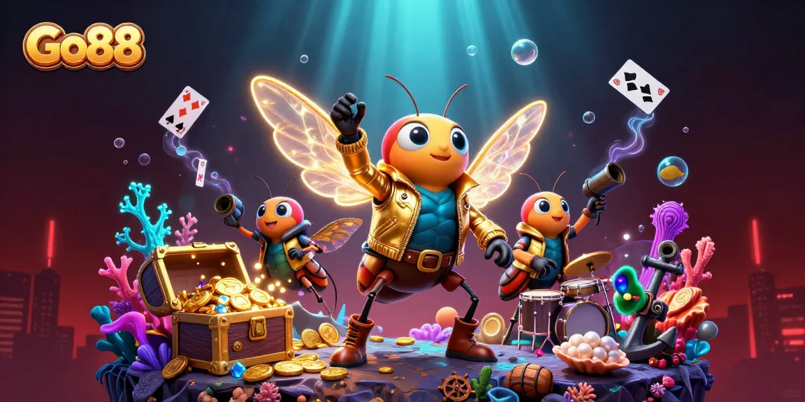 Experience the excitement of Go88 with vibrant casino elements and engaging characters in a dynamic illustration.