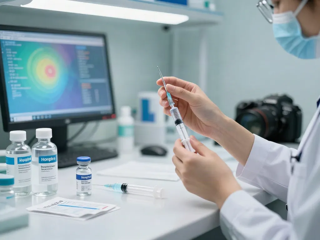 Preparing a syringe with Hospira bac water in a sterile healthcare environment