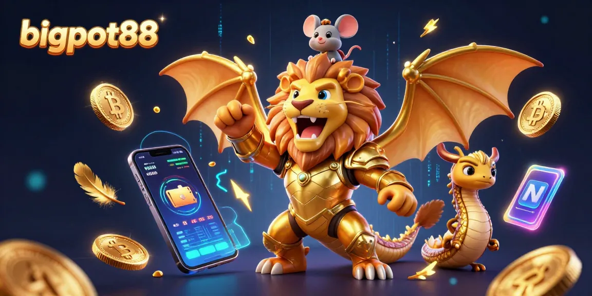 Join the action at bigpot88 with this dynamic casino adventure featuring cartoon chimera and crypto elements.
