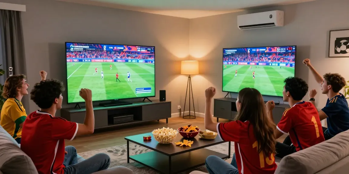 Friends enjoying thefappening live match experience in a vibrant living room.