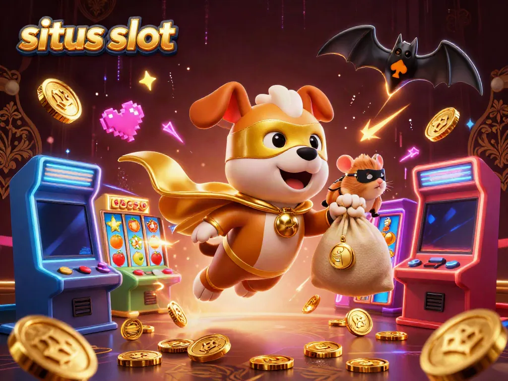 Engage with situs slot excitement through a superhero dog and hamster amid rich casino themes.