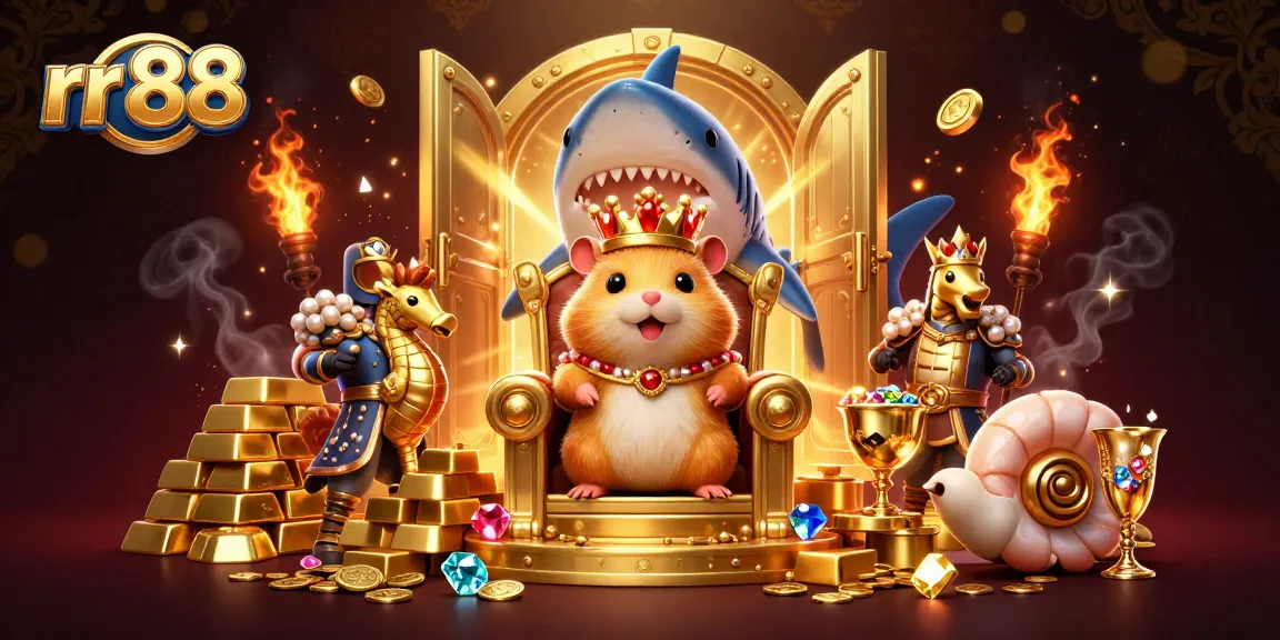 Engage with the thrilling rr 88 online casino experience featuring a golden hamster king and treasure in a vibrant scene.