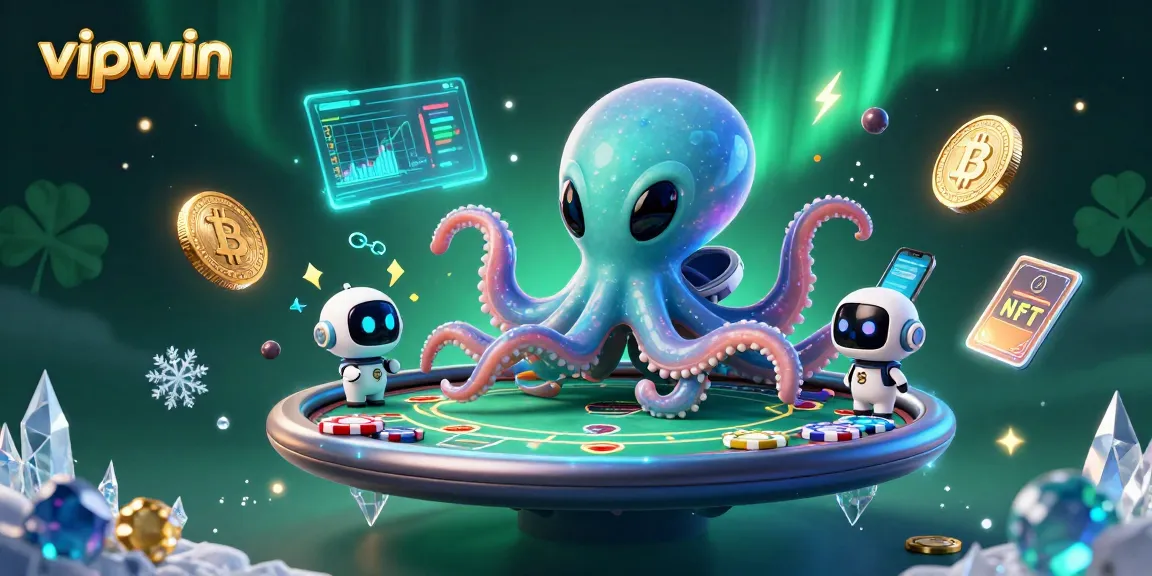 Experience exciting poker play with vipwin's futuristic alien casino scene featuring vibrant crypto elements.