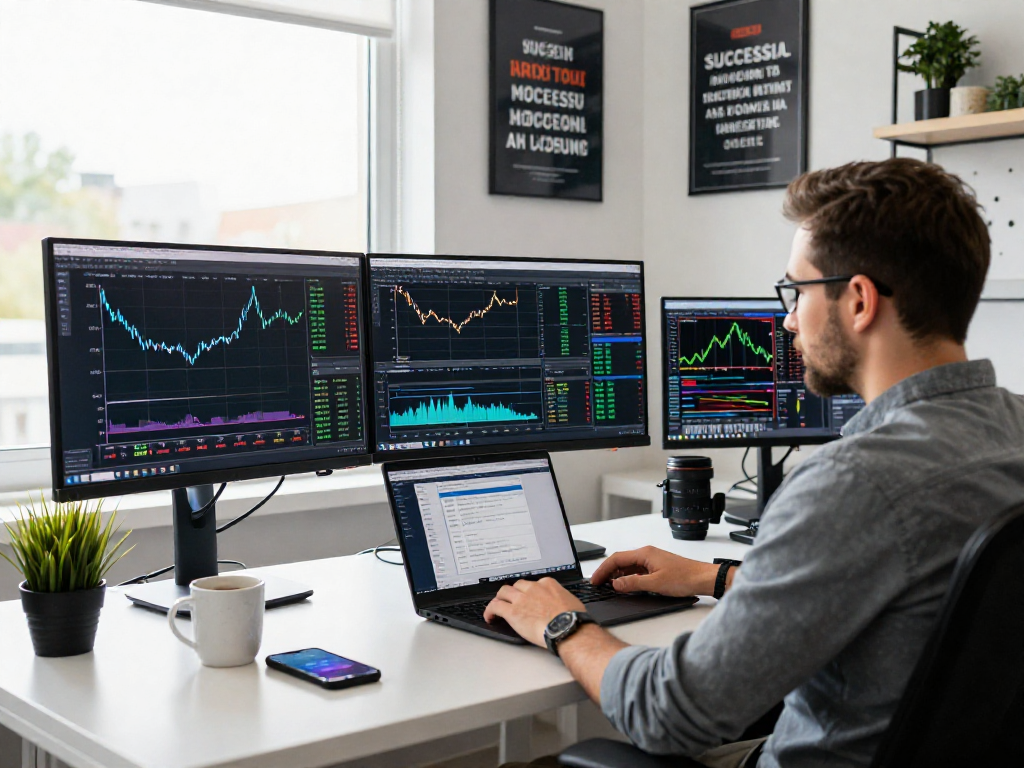使用 MetaTrader 5 进行交易的专业工作空间，显示交易图表和市场数据。