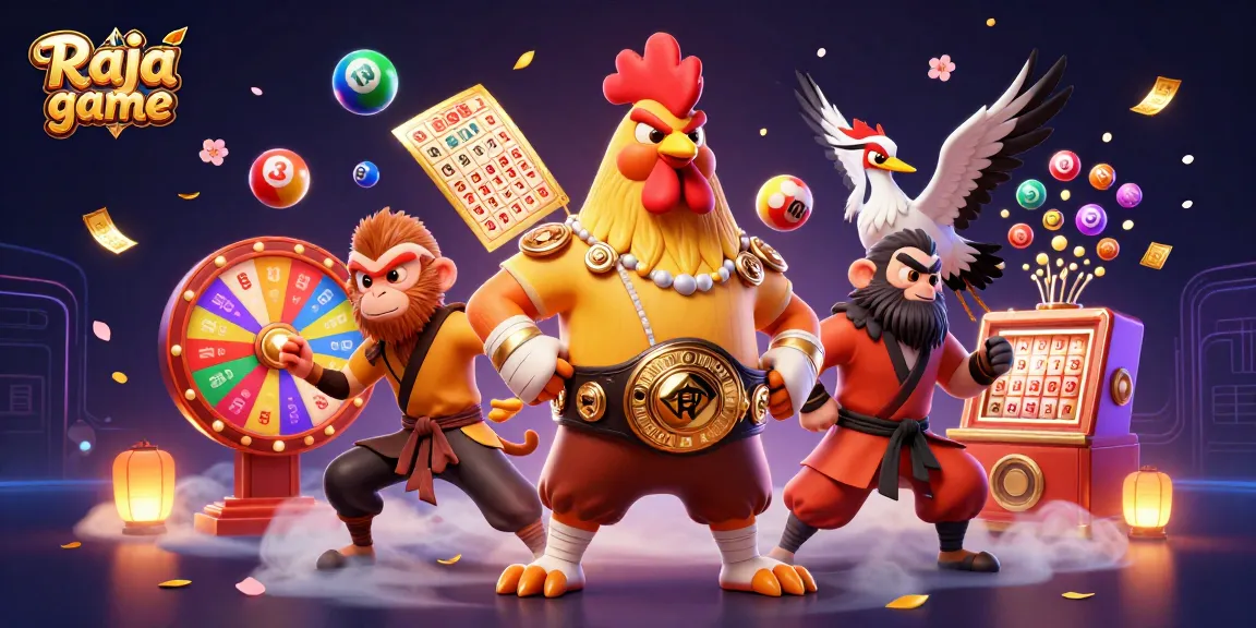 Engage with Raja game through vibrant, thrilling lottery dynamics featuring festive characters and elements.