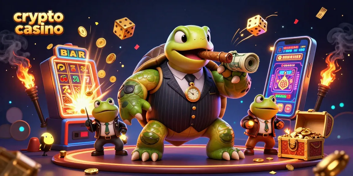 Jouez sur un crypto casino avec une machine à sous explosant de pièces d'or et un monde animé.
