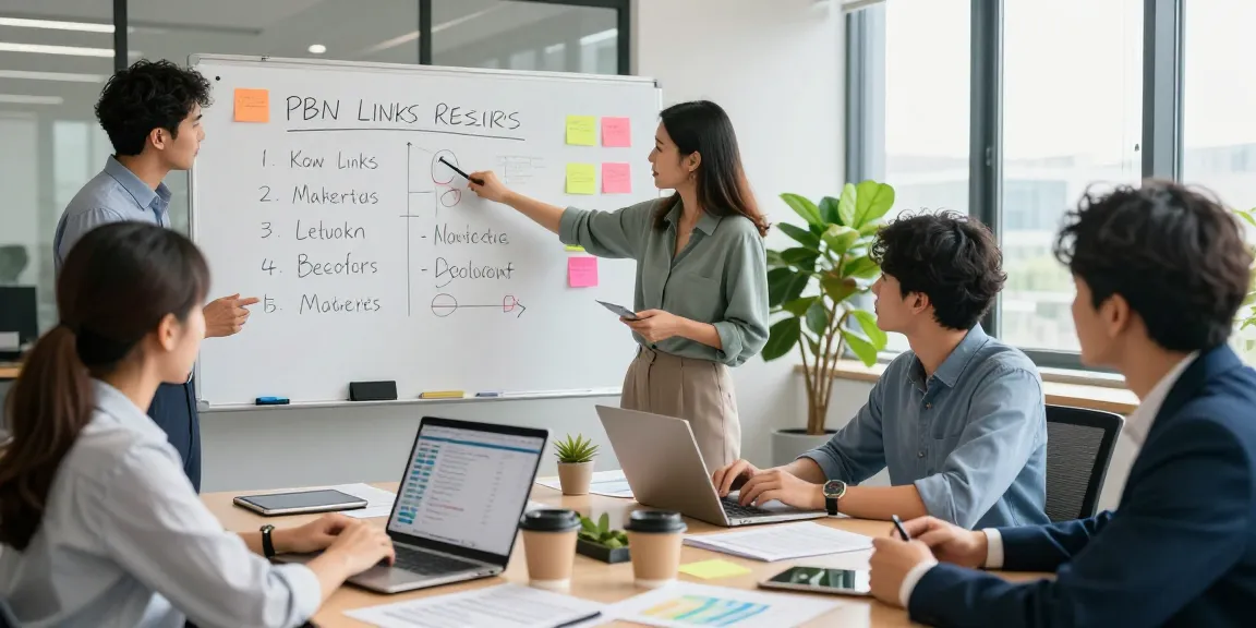 Collaborative team developing strategies for PBN links reseller services in a modern office.
