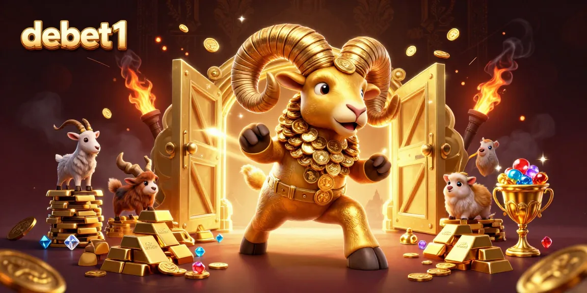 Engage with debet1's thrilling and rich casino scene featuring golden elements and excitement.