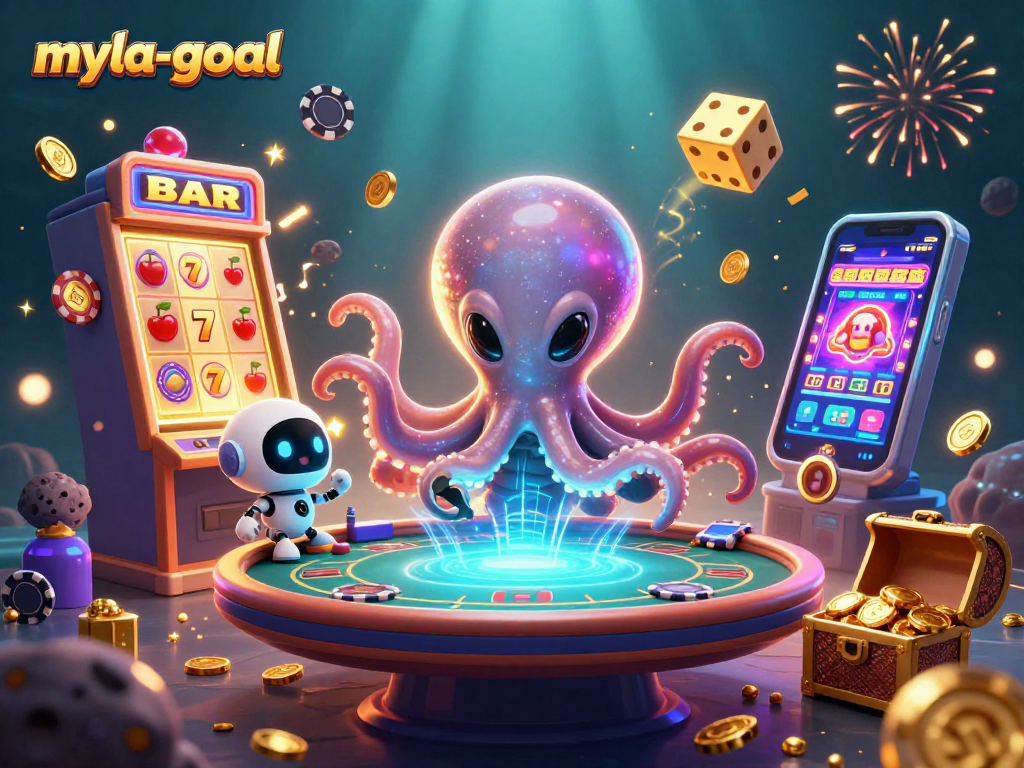 Engage with the thrilling myla-goal casino experience featuring a cosmic octopus and robotic companion.