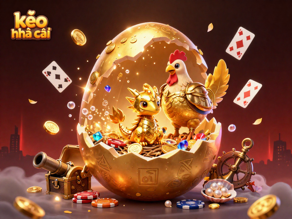 Engage with kèo nhà cái through an enchanting golden dragon emerging from poker chips in a vibrant casino illustration.