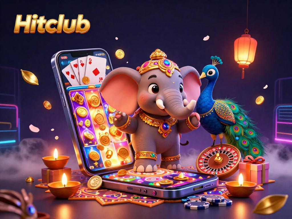 Hitclub reveals vibrant gameplay with a Diwali-themed elephant and interactive casino elements.