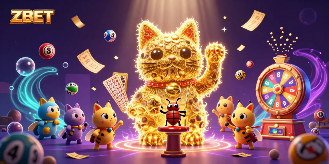 ZBET offers thrilling gaming excitement with a lucky cat, vibrant symbols, and casino elements.