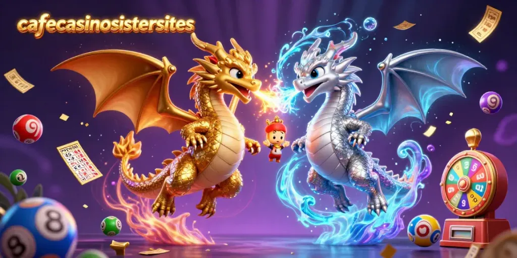 Engage with the exciting action of cafecasinosistersites featuring colorful lottery elements and vibrant dragon illustrations.