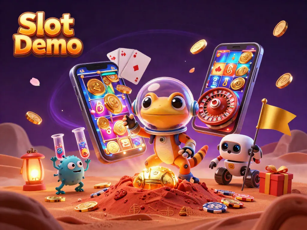 Engage with Slot Demo as a Martian gecko uncovers a golden casino in this vibrant 3D scene.