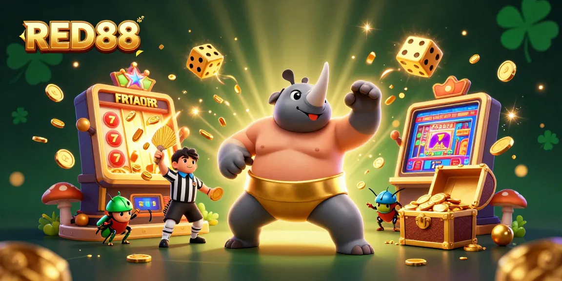 Experience winning moments with RED88 as a beetle sumo champion triumphs amid a dynamic casino scene.
