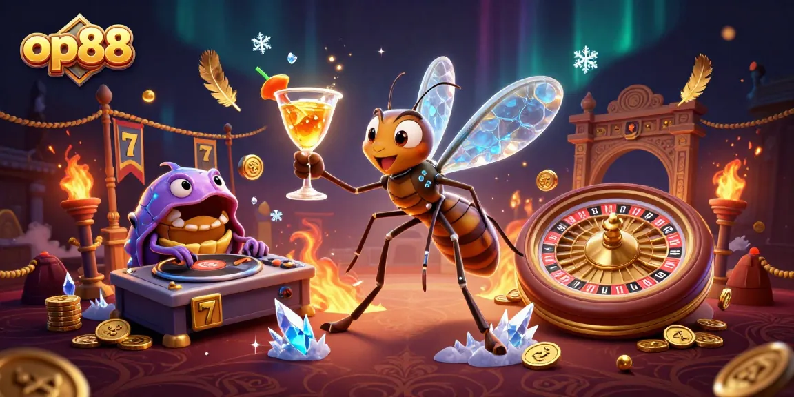 Experience thrilling casino action with op88, featuring a whimsical frozen-in-amber mosquito mascot.