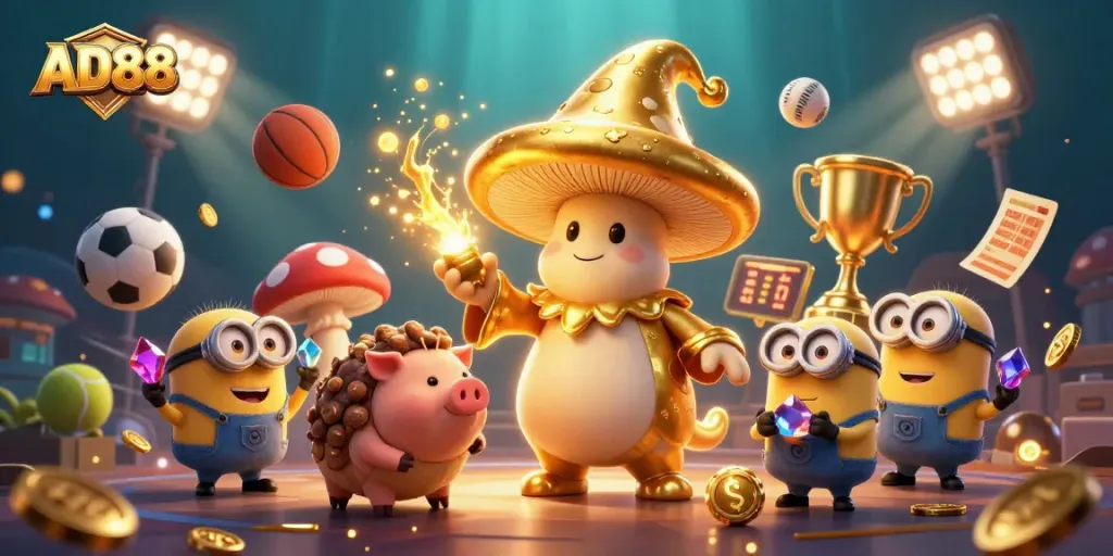 Experience thrilling gold-winning adventures with AD88 in a vibrant casino scene.