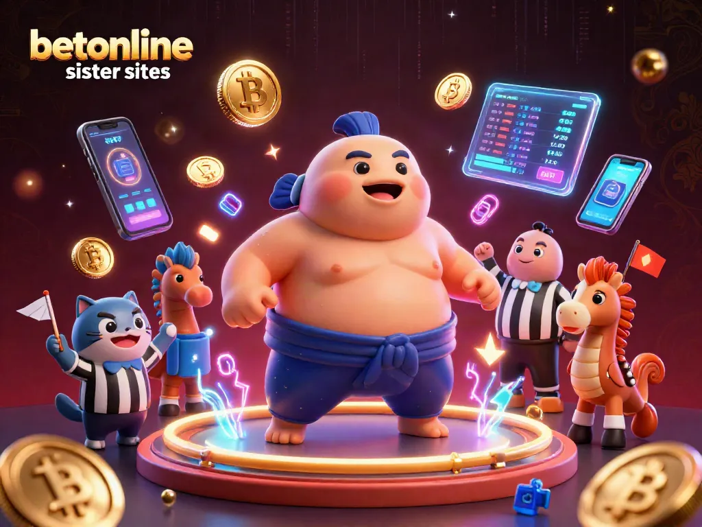 Experience excitement at betonline sister sites with vibrant 3D scenes showcasing crypto and casino elements.