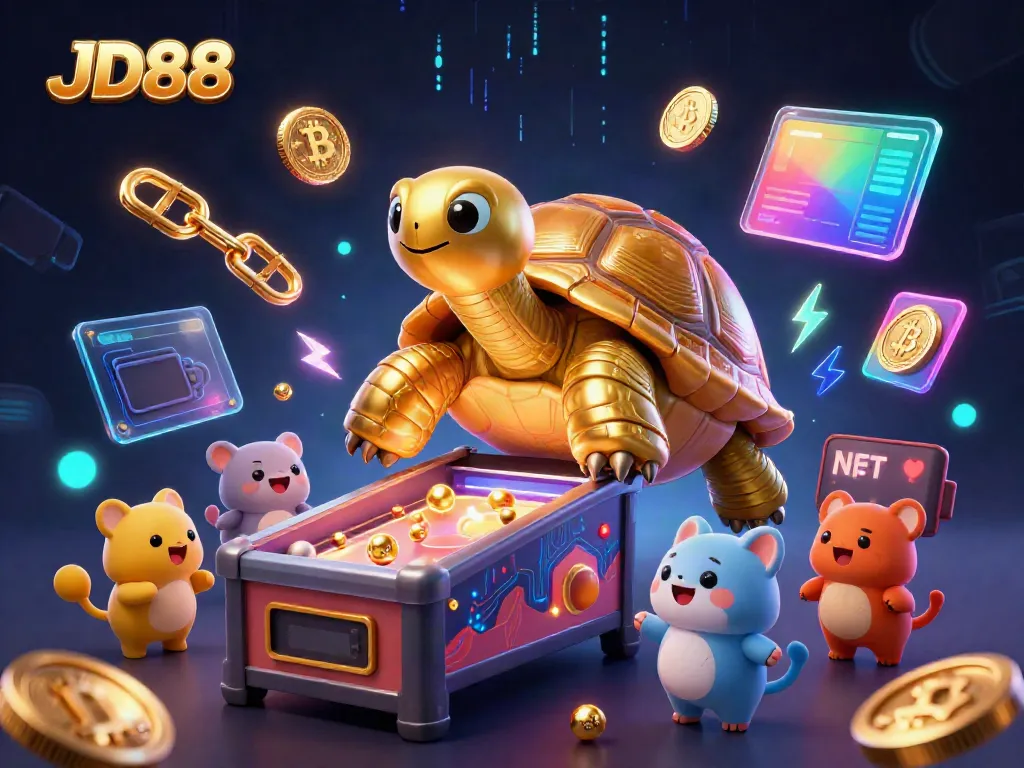 Experience endless excitement with JD88’s 3D casino-themed dynamic scene showcasing a colossal tortoise game.