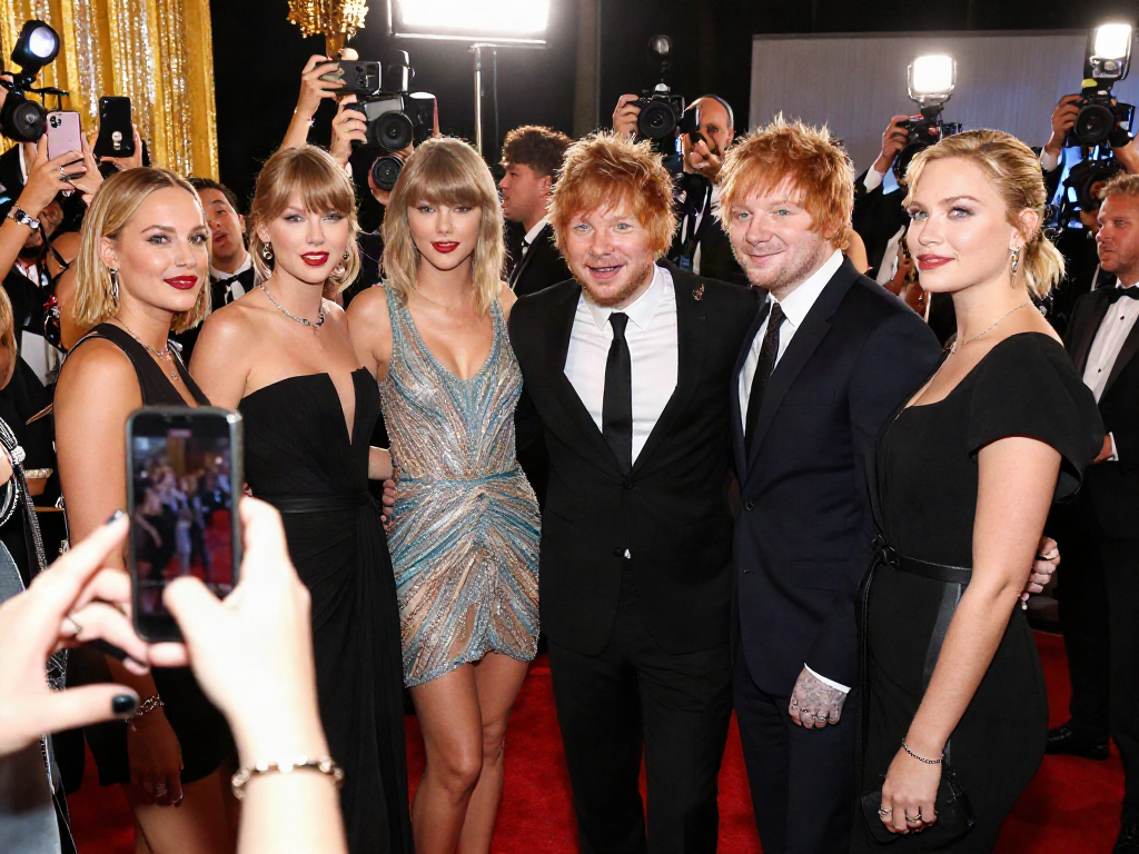 Look alikes of famous people posing at a glamorous red carpet event