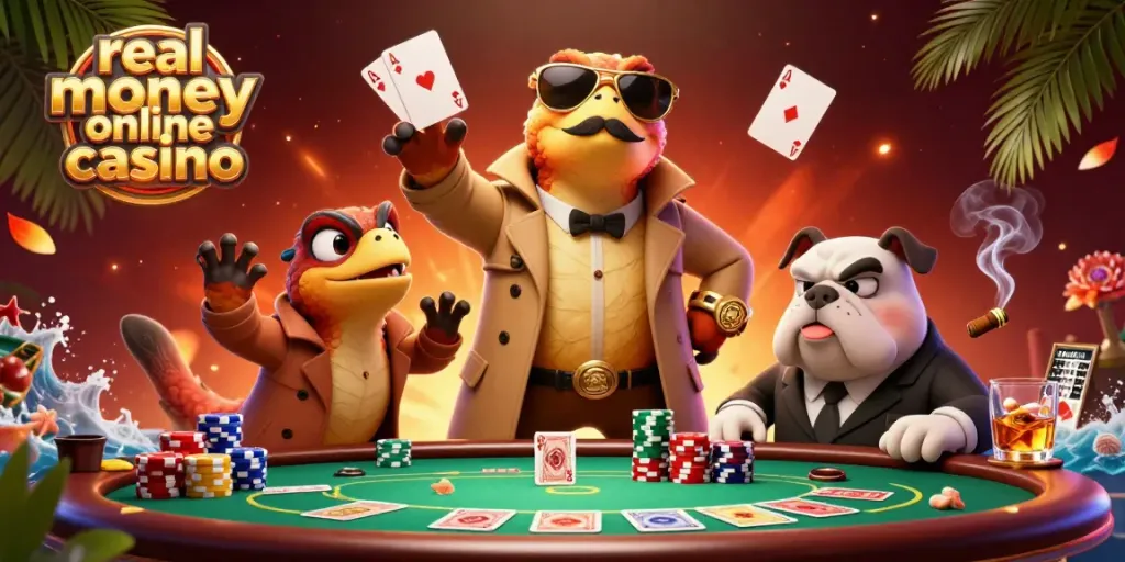 Experience the excitement of a real money online casino with playful raptors in a trench coat.