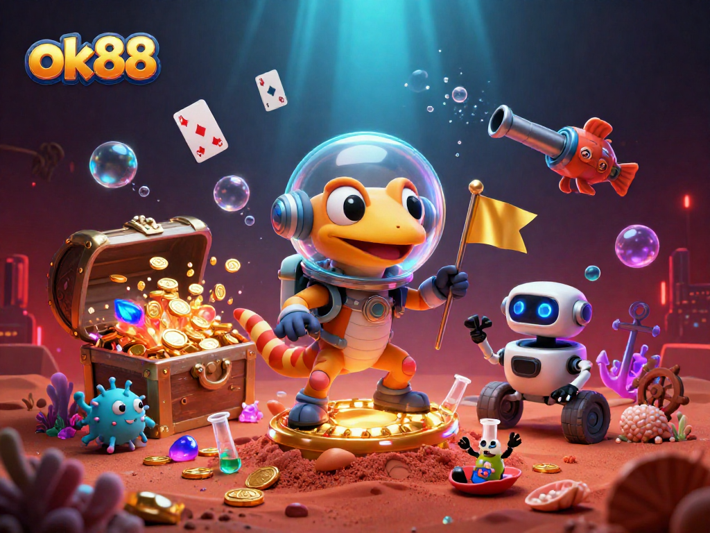 Experience ok88's vibrant casino atmosphere in this dynamic Martian adventure image filled with excitement.