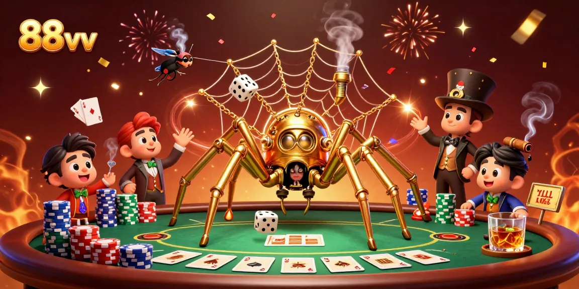 Experience thrilling poker action with 88 vv as the steampunk spider ensnares dice and cards.
