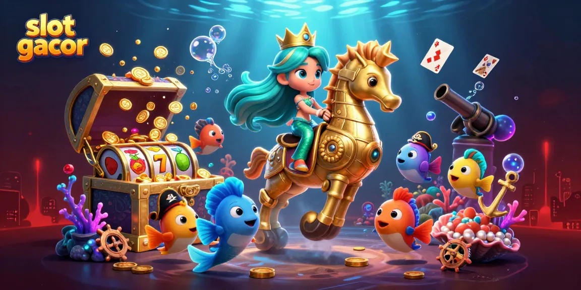 Menangkan jackpot menarik di slot gacor dengan ilustrasi putri duyung dan ikan kartun yang memikat.