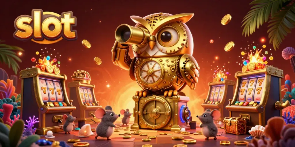 Slot mesin menyajikan keseruan di kasino dengan interaksi karakter ceria.