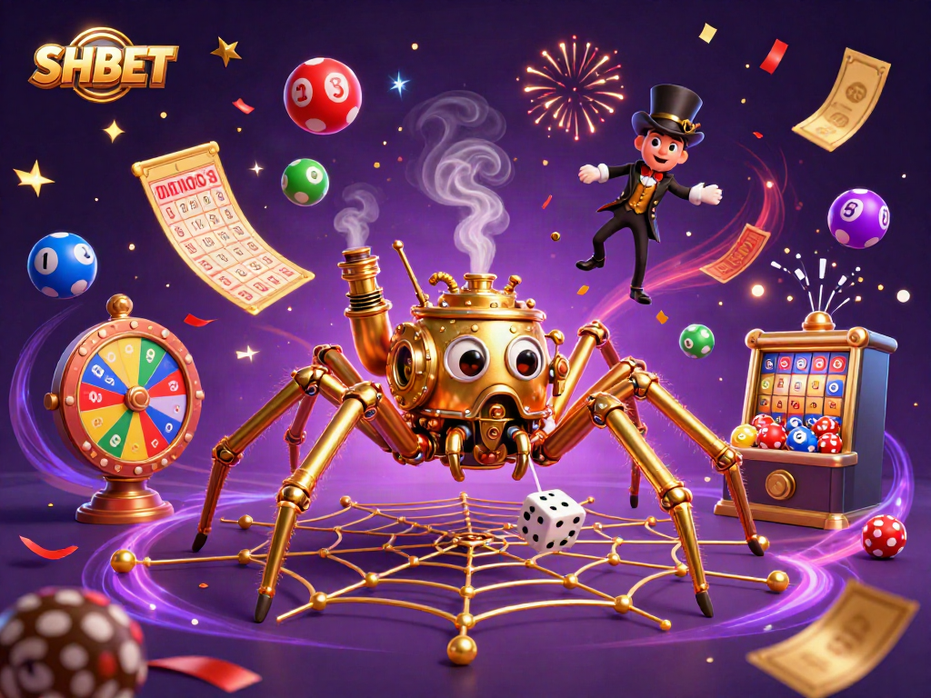 Engage with SHBET's thrilling gaming adventure featuring a golden spider and dynamic lottery elements.