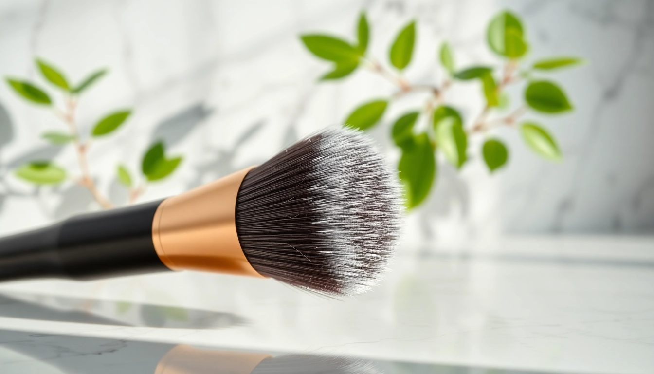 Aesthetic view of a dense makeup brush with plush bristles, ideal for flawless makeup application.