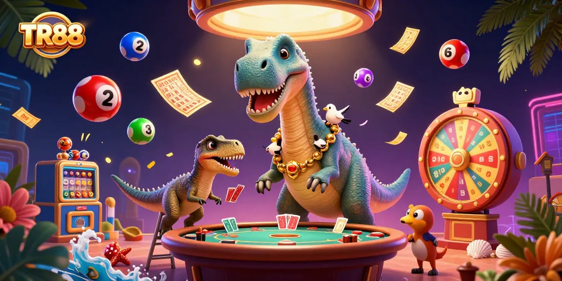 Engage with TR88's thrilling gaming action featuring vibrant casino elements and colorful lottery balls.