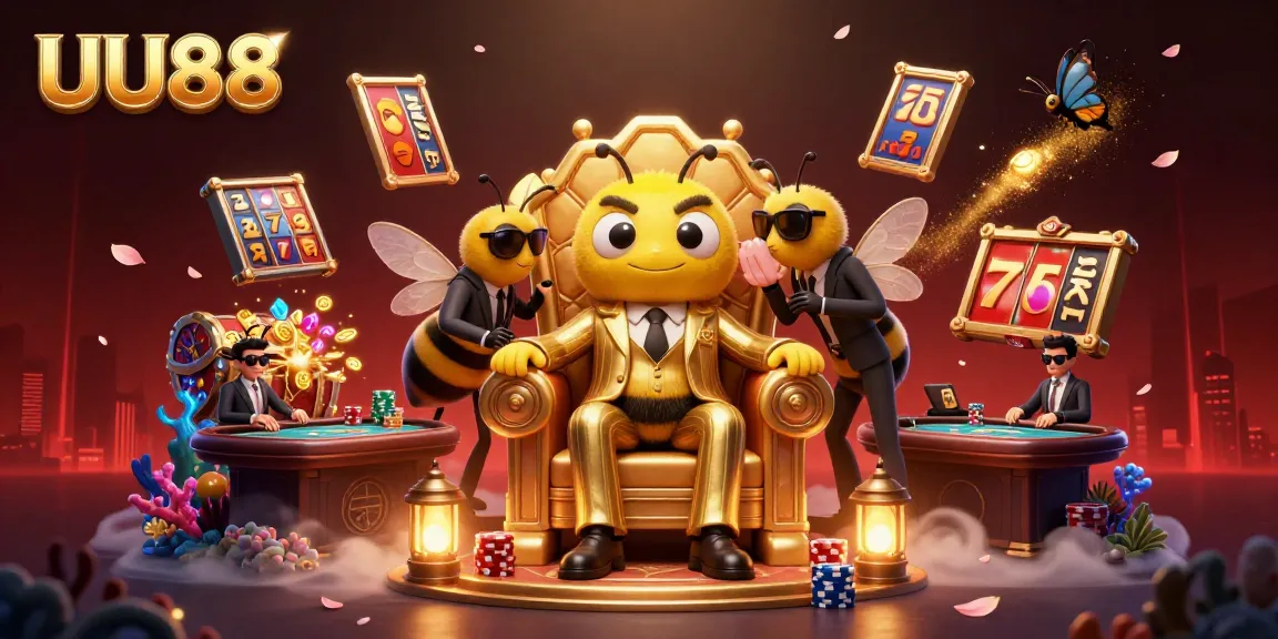 Experience thrilling gameplay at UU88, as the cartoon mob boss oversees a vibrant casino filled with jackpots and excitement.