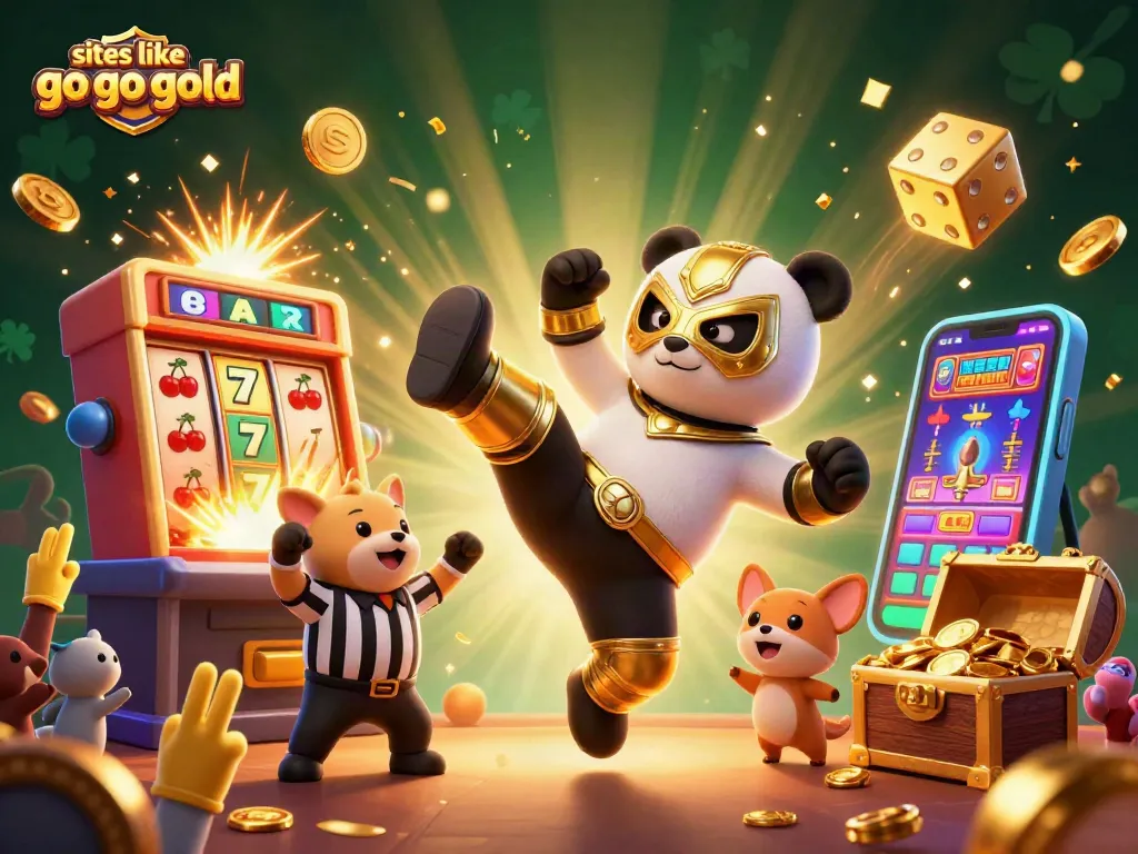 Engage with exciting games like Go Go Gold at this vibrant cartoon casino scene.