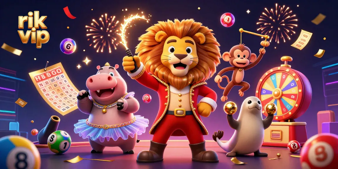 Experience the excitement of rik vip with vibrant casino-themed characters and dynamic elements in a colorful celebration!